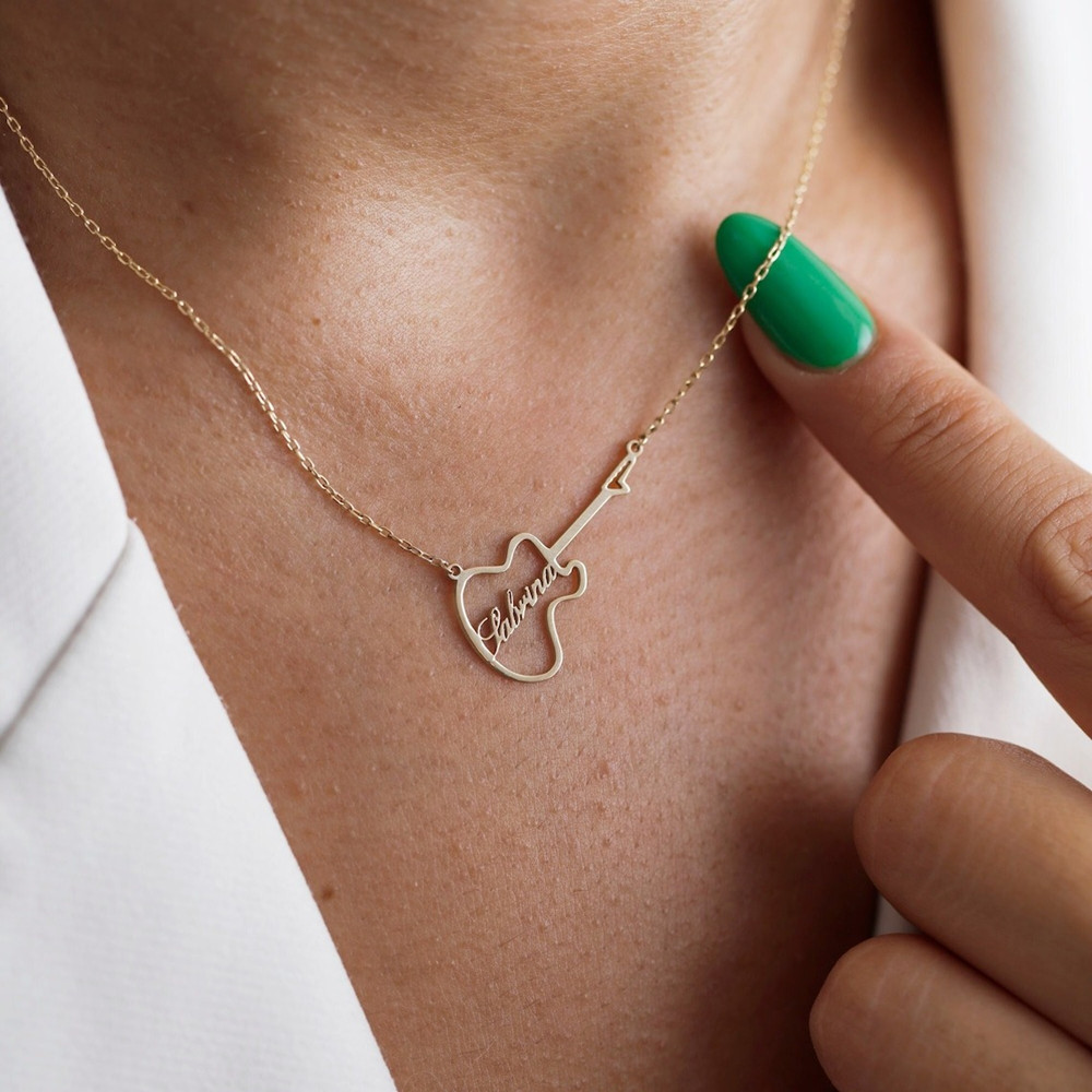 Musical Instrument With Names - Personalisierte Gitarrensymbol Namenskette Mode Instrument Schmuck